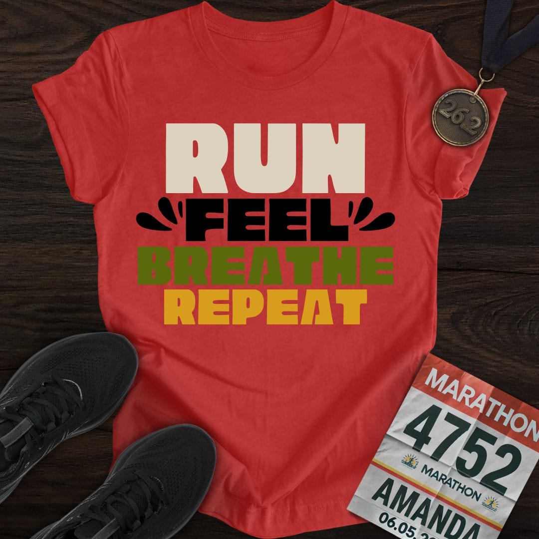 Printify T-Shirt Heather Red / S Run Feel Breathe Repeat T-shirt