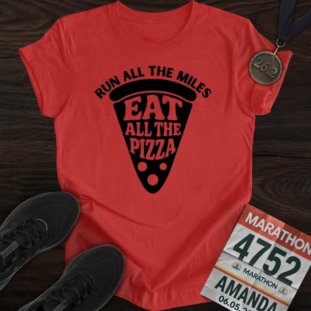 Printify T-Shirt Heather Red / S Run For Pizza T-Shirt