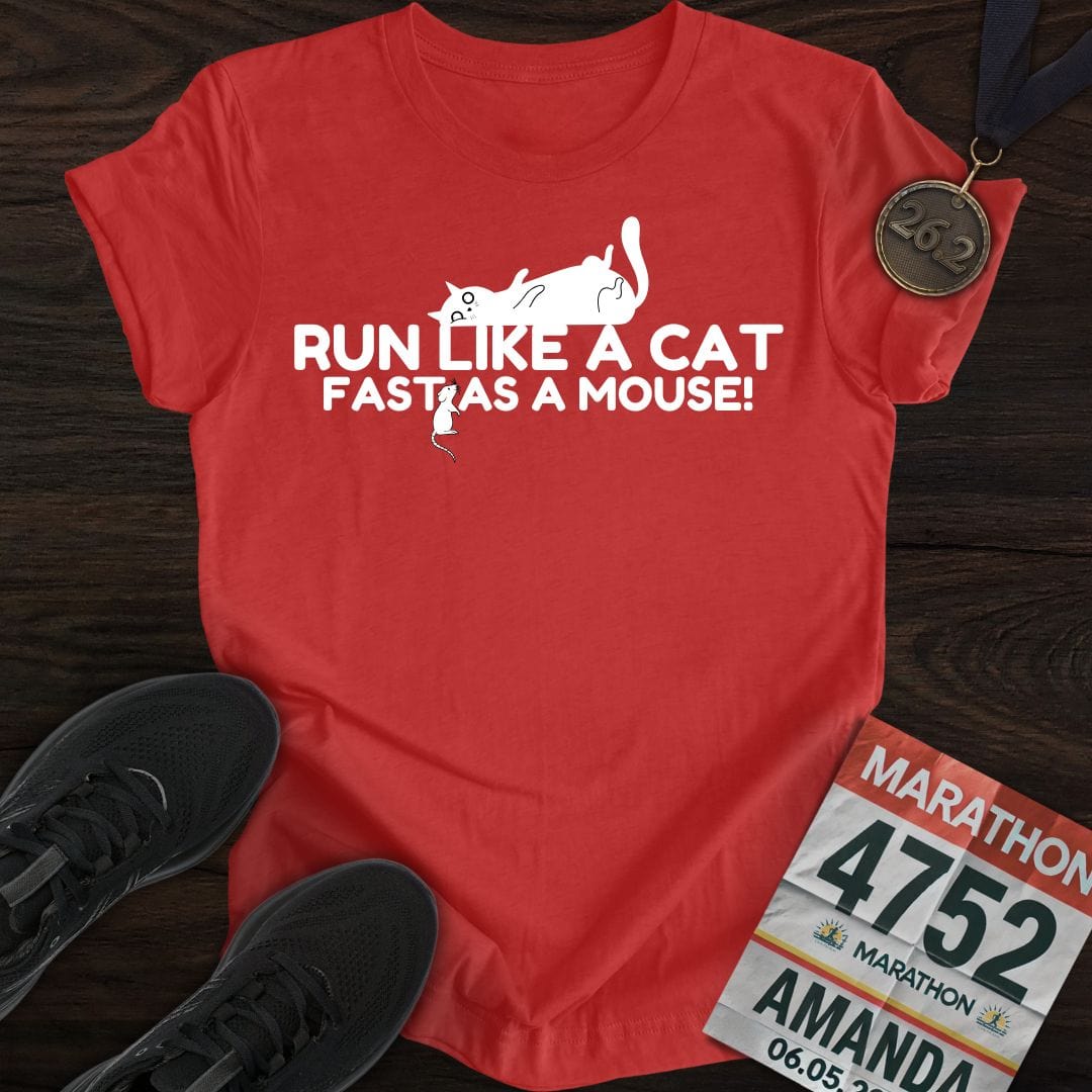 Printify T-Shirt Heather Red / S Run Like A Cat T-shirt