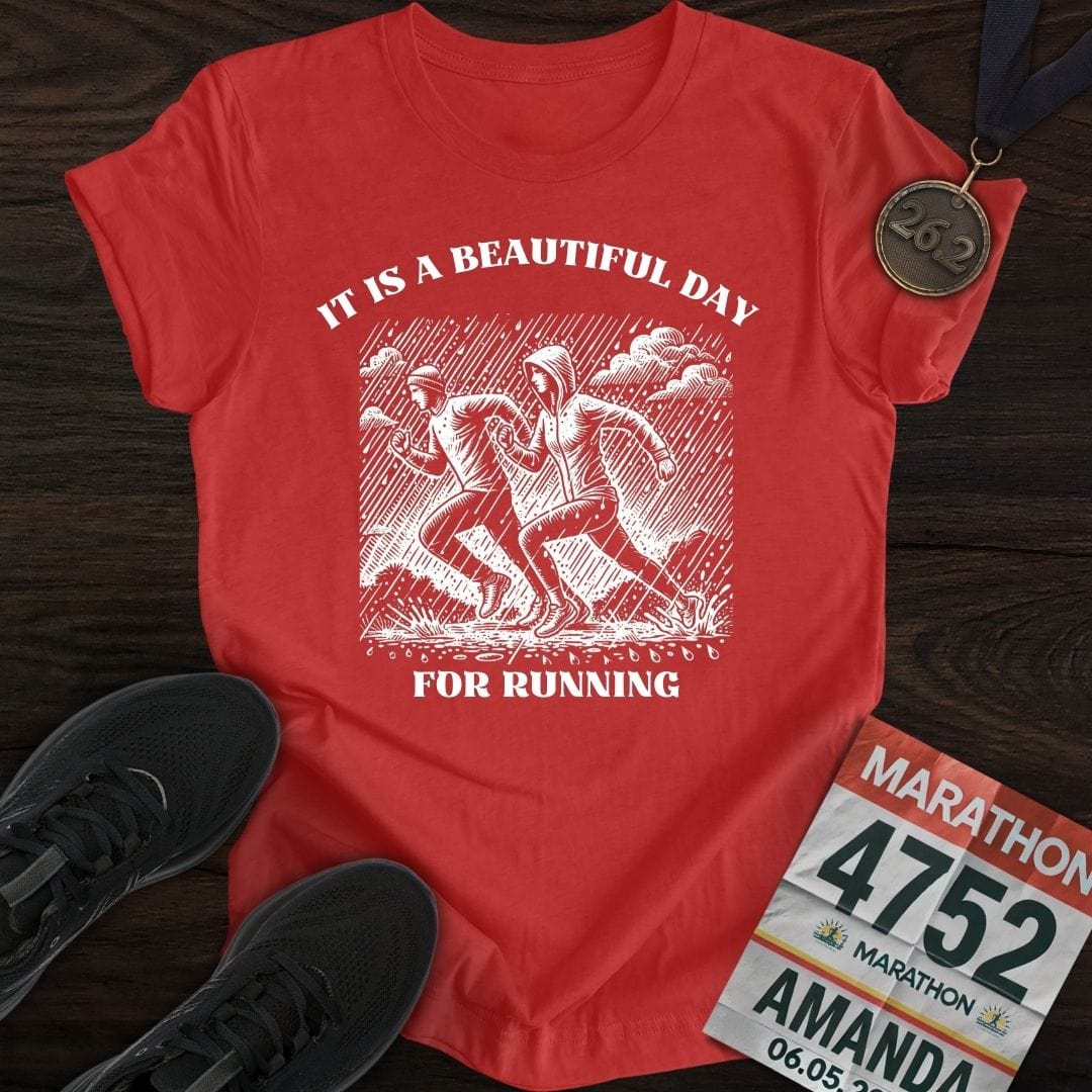 Printify T-Shirt Heather Red / S Run Rainy Day T-Shirt