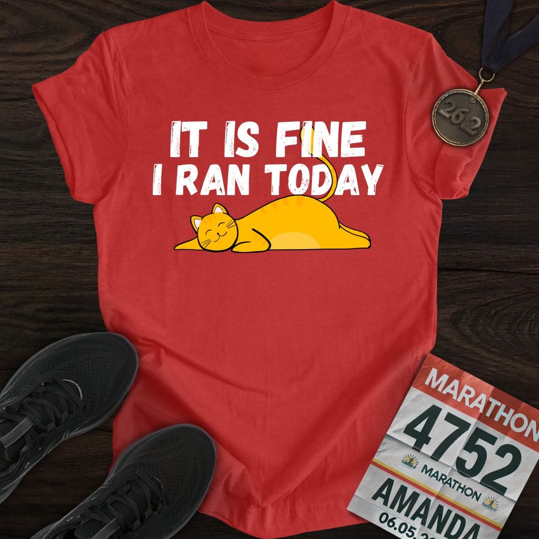 Printify T-Shirt Heather Red / S Run Today - Like A Cat T-shirt