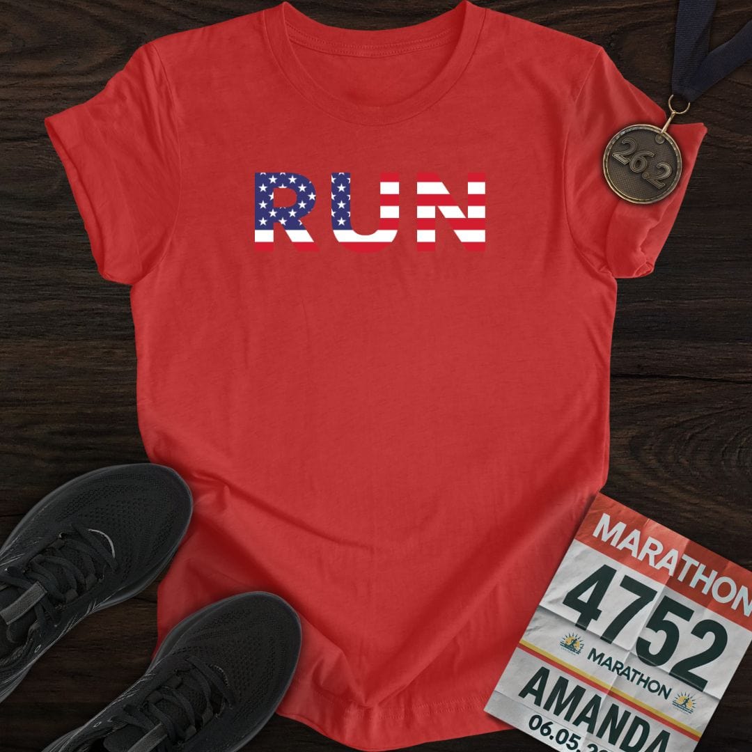 Printify T-Shirt Heather Red / S Run USA T-Shirt