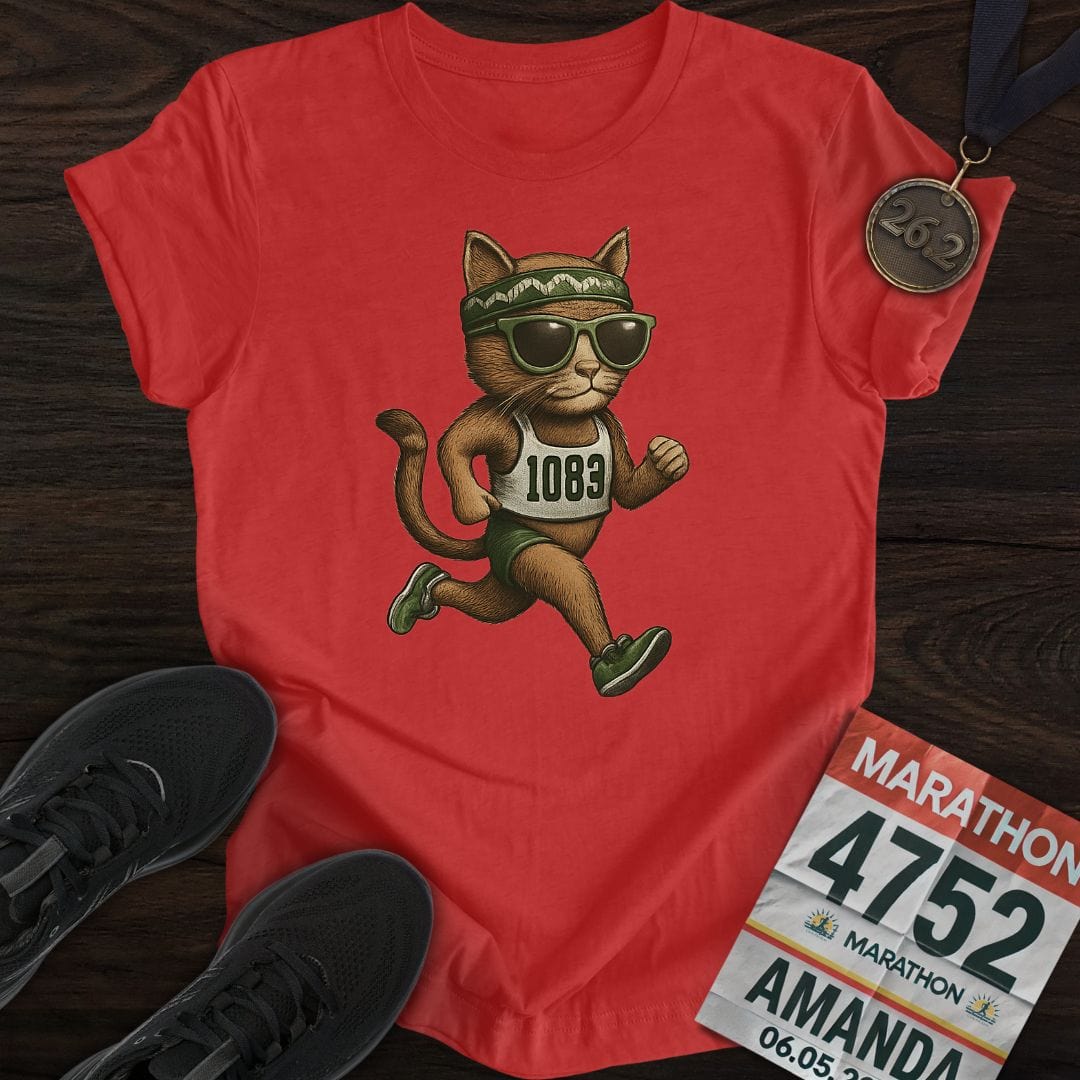 Printify T-Shirt Heather Red / S Runner Cat T-Shirt