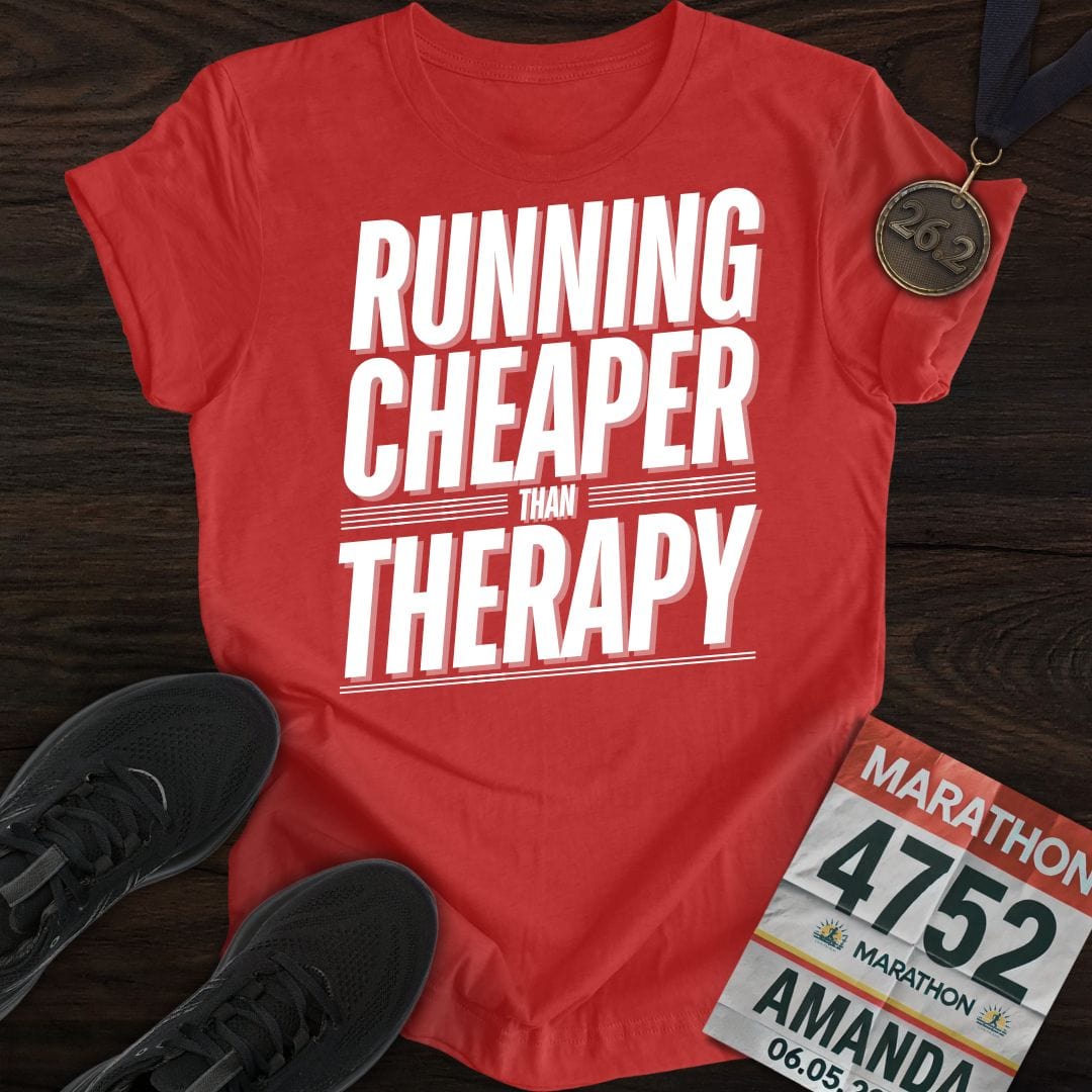 Printify T-Shirt Heather Red / S Running Cheaper Than Therapy T-Shirt