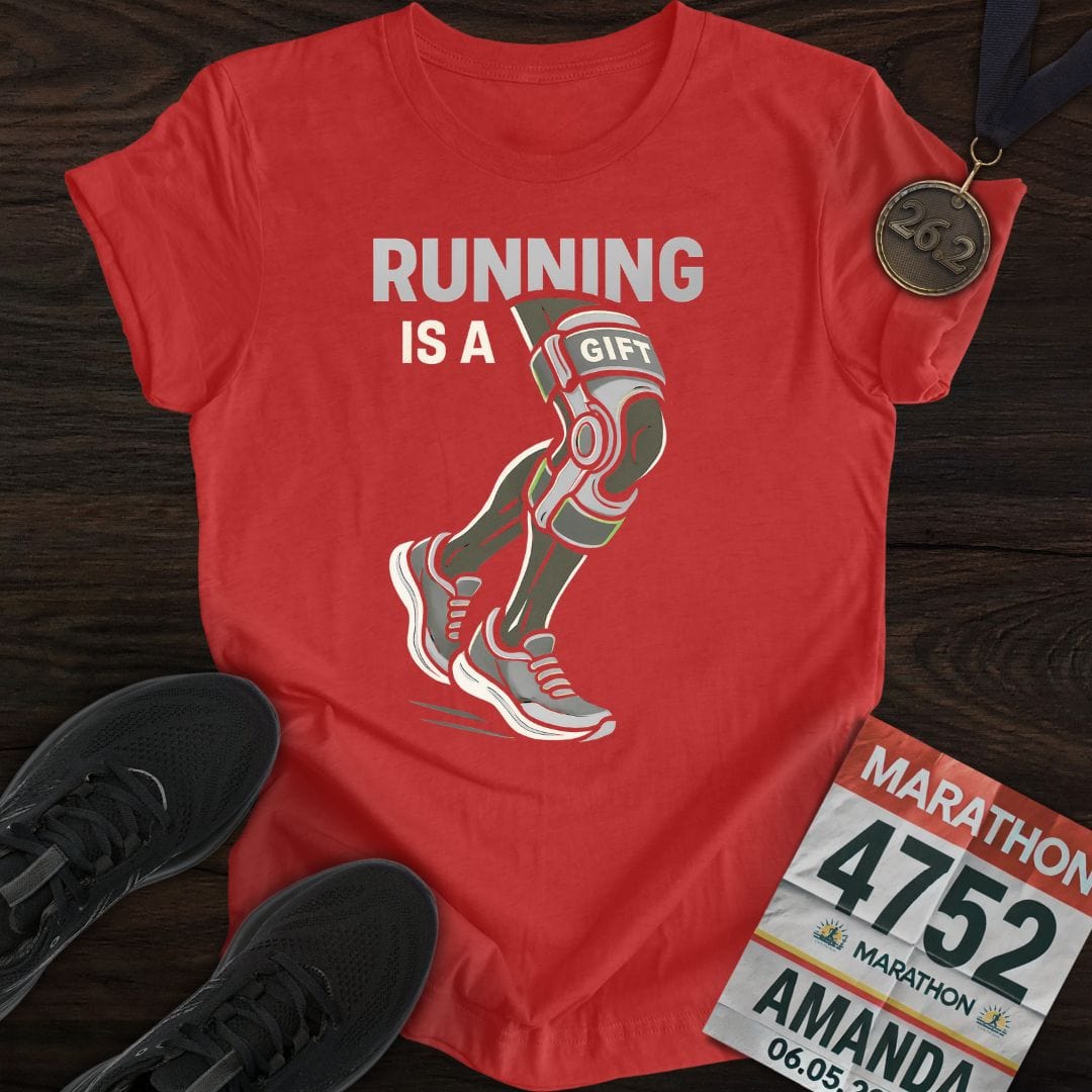 Printify T-Shirt Heather Red / S Running is a gift -2- T-Shirt