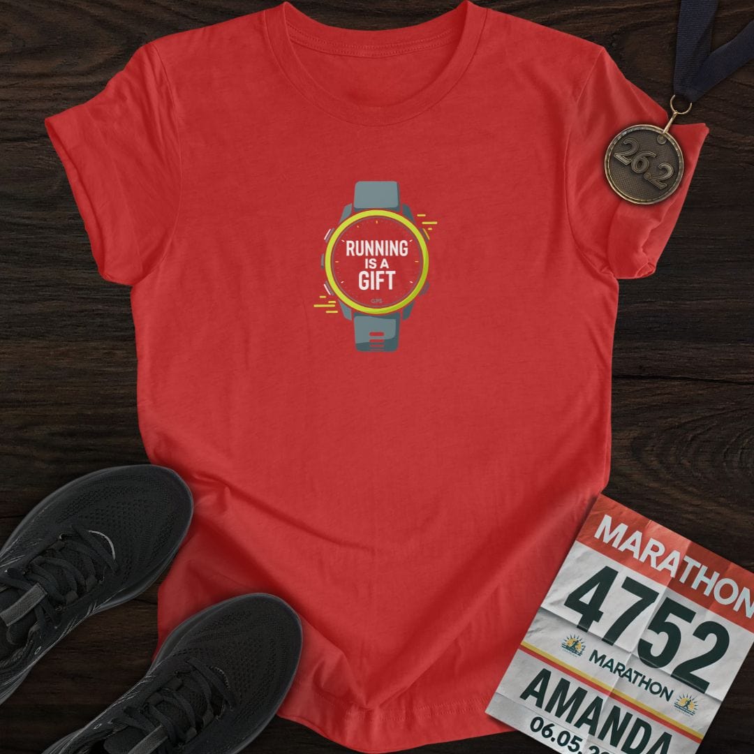 Printify T-Shirt Heather Red / S Running is a gift T-Shirt