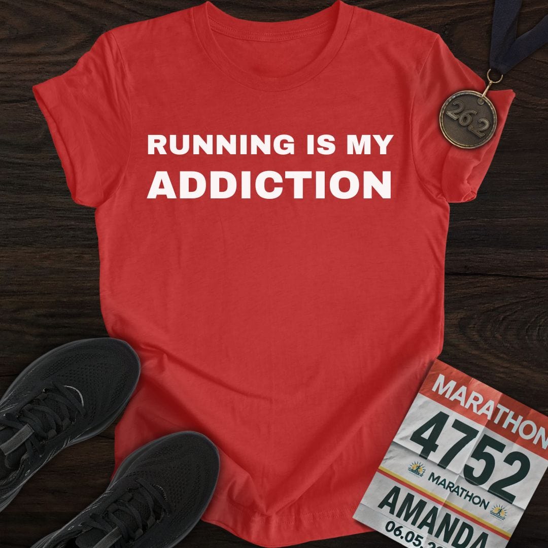 Printify T-Shirt Heather Red / S Running Is My Addiction T-Shirt