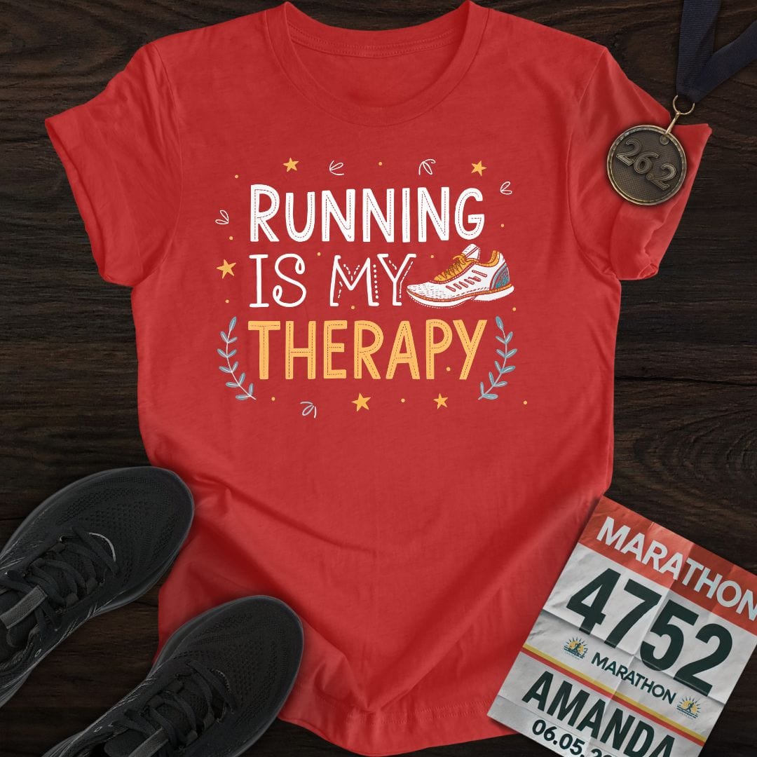Printify T-Shirt Heather Red / S Running is my therapy -2- T-shirt
