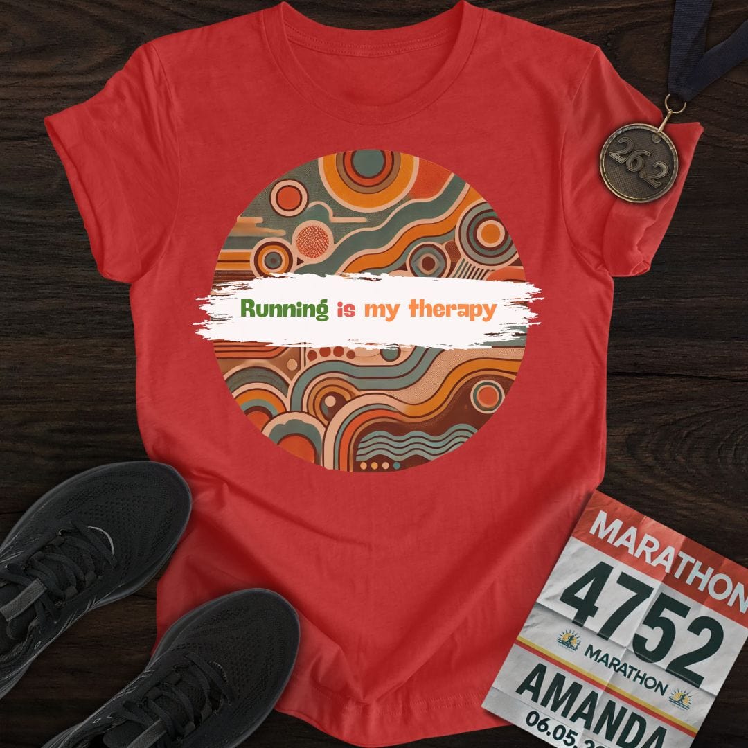Printify T-Shirt Heather Red / S Running is My Therapy T-Shirt