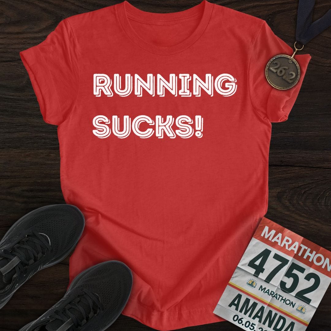 Printify T-Shirt Heather Red / S Running Sucks!