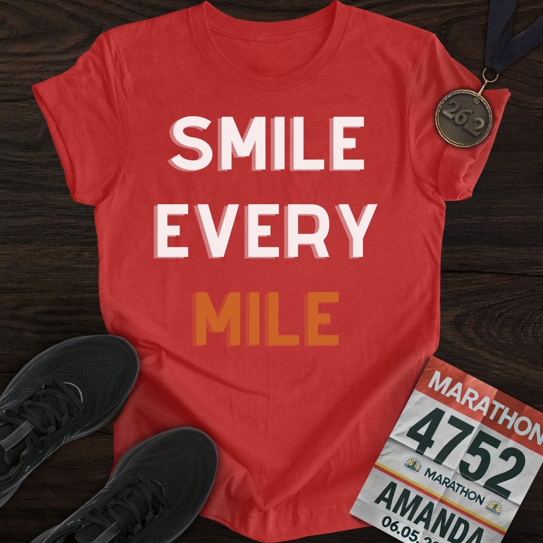 Printify T-Shirt Heather Red / S Smile Every Mile T-Shirt