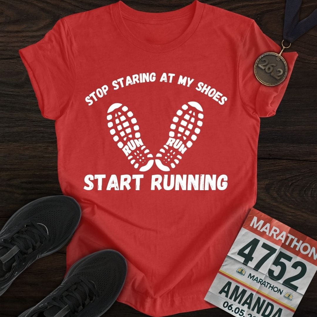 Printify T-Shirt Heather Red / S Stop Staring At My Shoes T-shirt