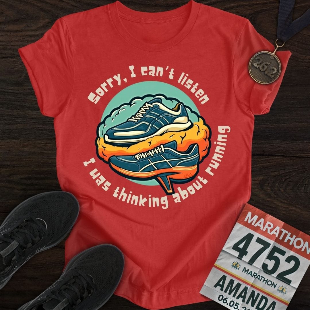 Printify T-Shirt Heather Red / S Thinking About Running T-shirt