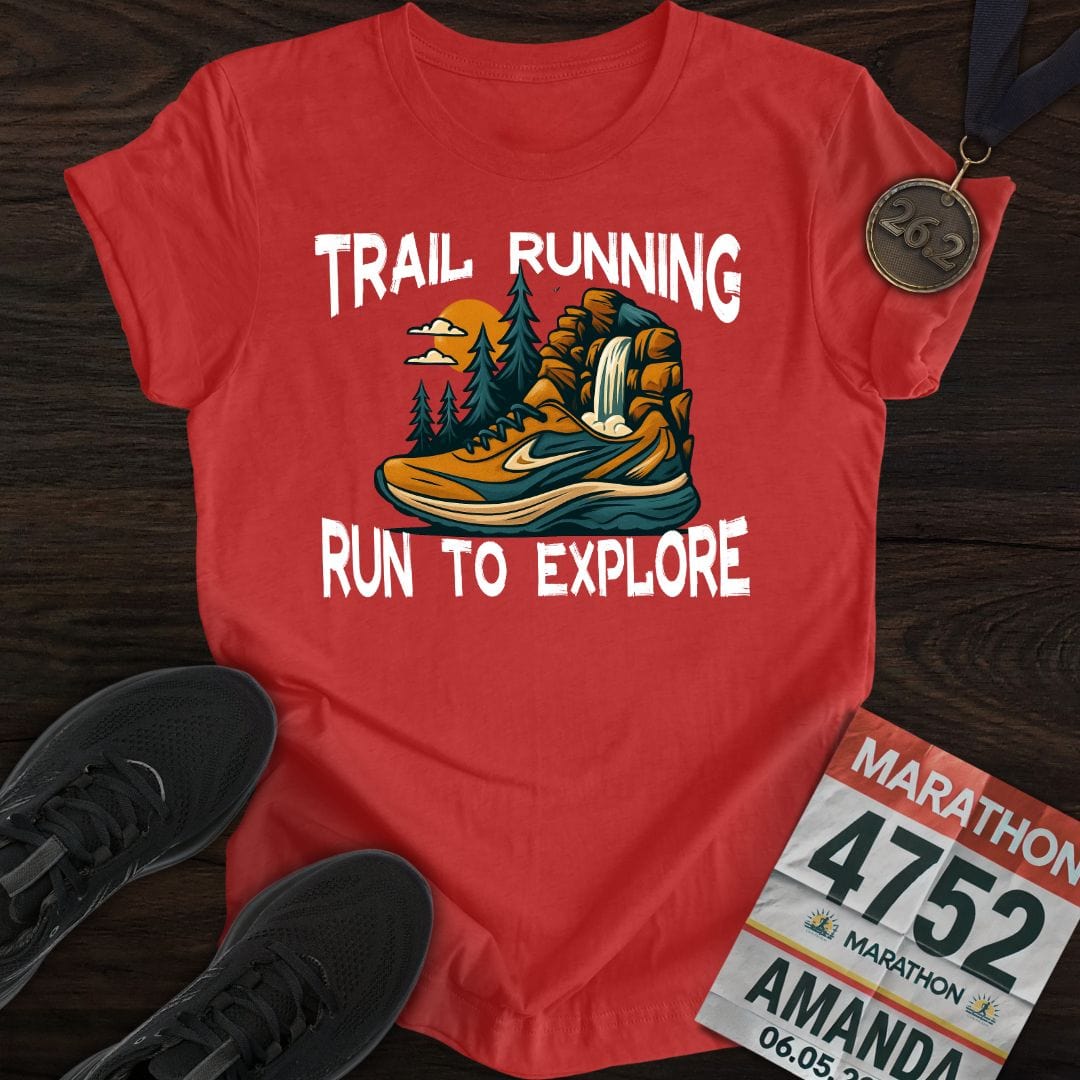 Printify T-Shirt Heather Red / S Trail Running / Run To Explore T-Shirt