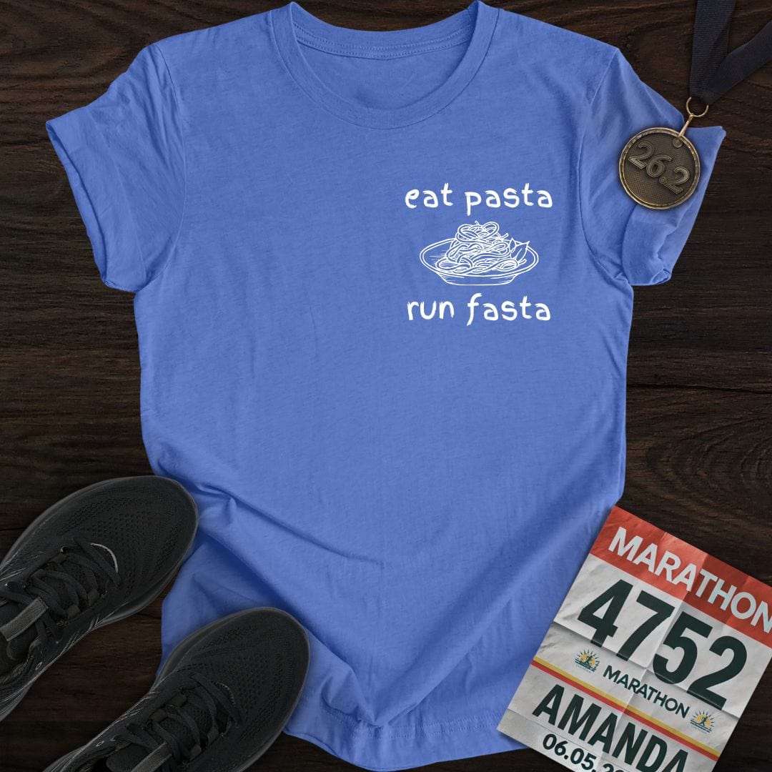 Printify T-Shirt Heather Royal / S Eat Pasta and Run Fasta