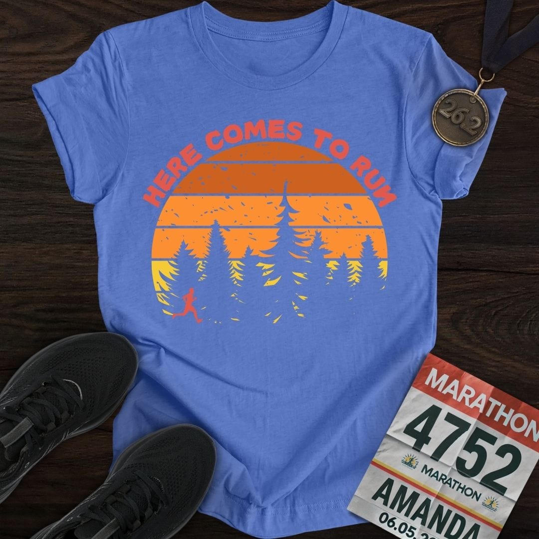 Printify T-Shirt Heather Royal / S Here Comes To Run T-Shirt