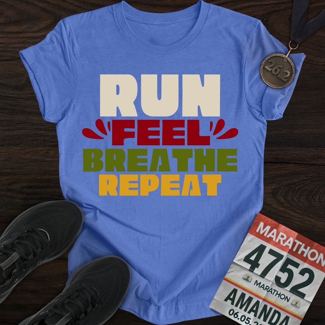 Printify T-Shirt Heather Royal / S Run Feel Breathe Repeat T-shirt
