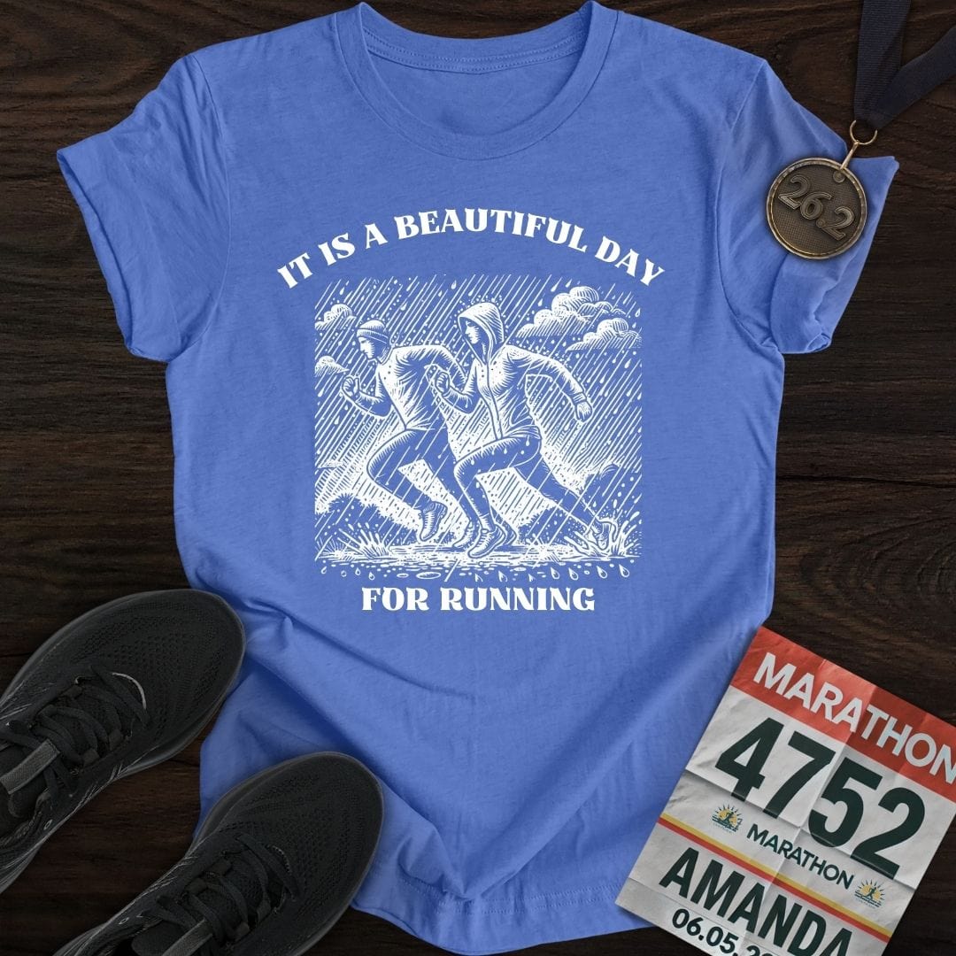Printify T-Shirt Heather Royal / S Run Rainy Day T-Shirt