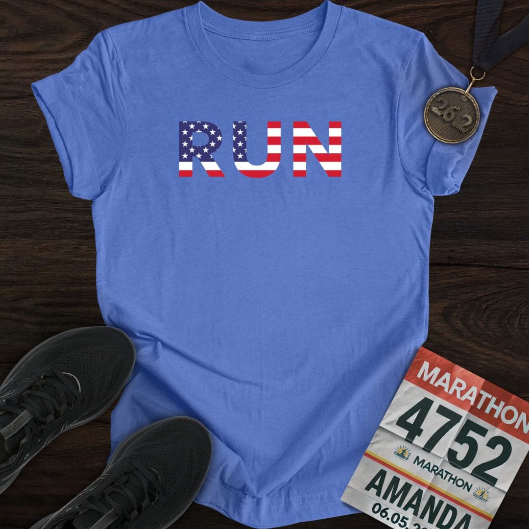 Printify T-Shirt Heather Royal / S Run USA T-Shirt