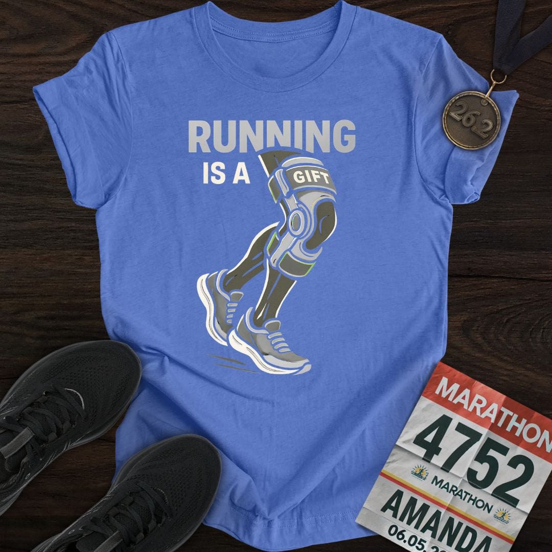 Printify T-Shirt Heather Royal / S Running is a gift -2- T-Shirt
