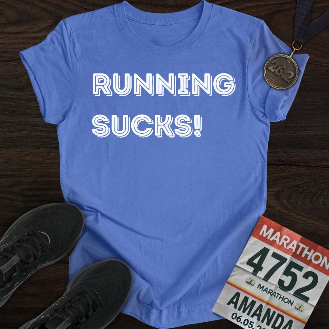 Printify T-Shirt Heather Royal / S Running Sucks!