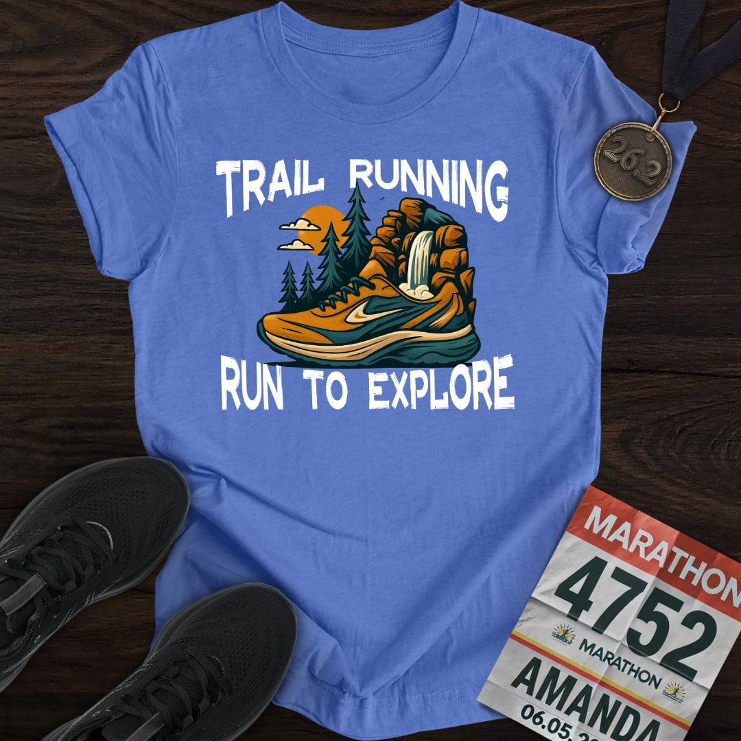 Printify T-Shirt Heather Royal / S Trail Running / Run To Explore T-Shirt