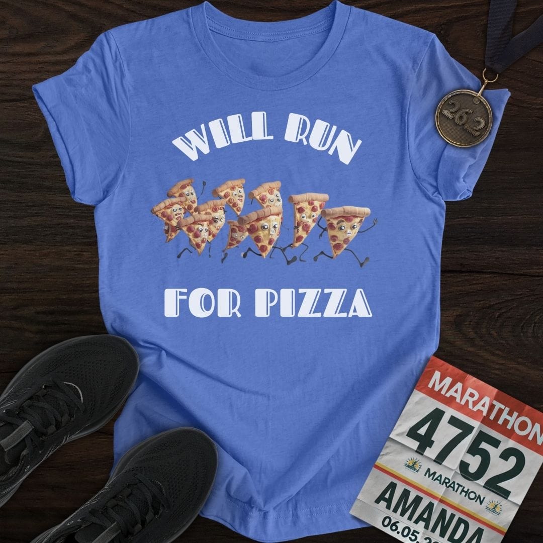 Printify T-Shirt Heather Royal / S Will Run For Pizza T-Shirt