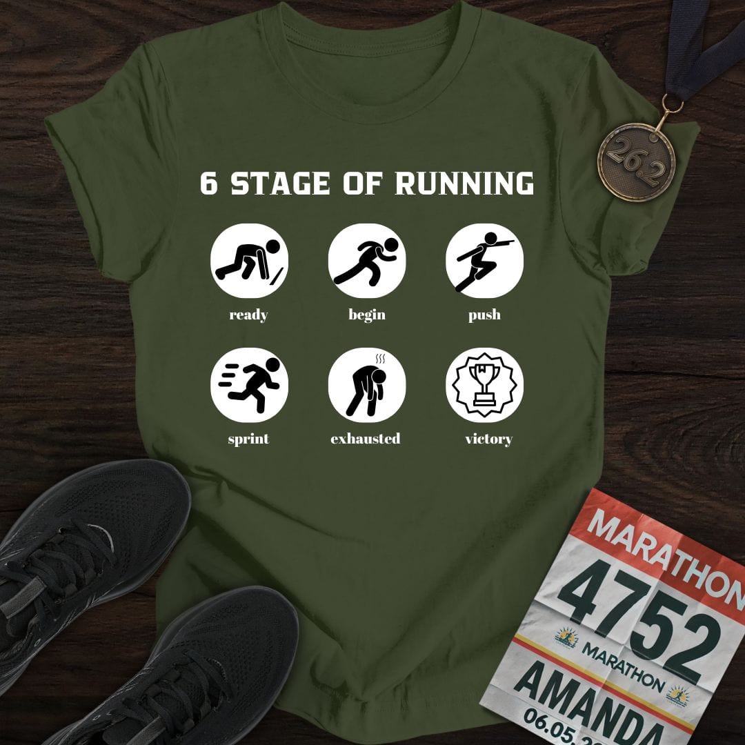 Printify T-Shirt Military Green / S 6 Stage of Running T-Shirt