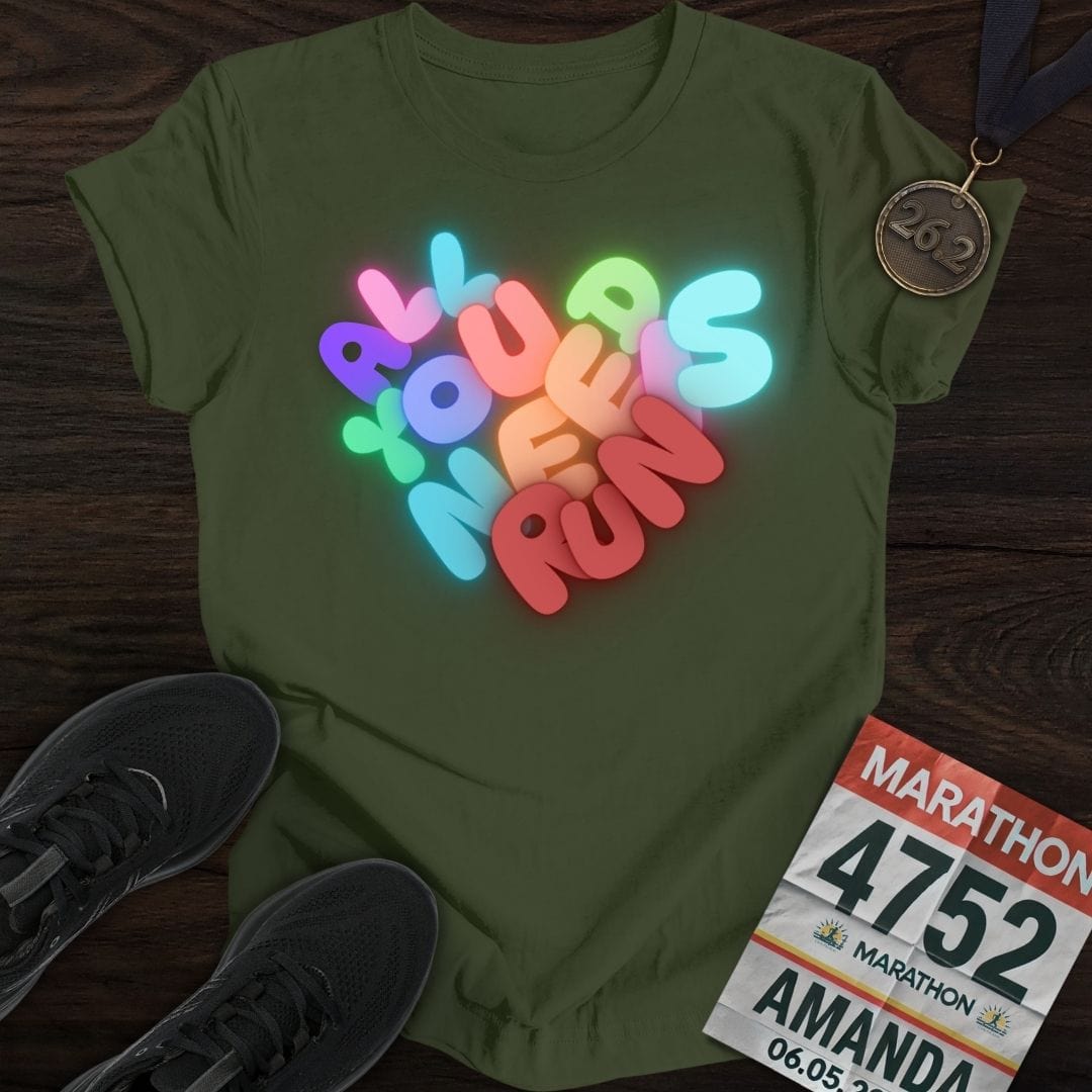 Printify T-Shirt Military Green / S All You Need Is Run T-shirt