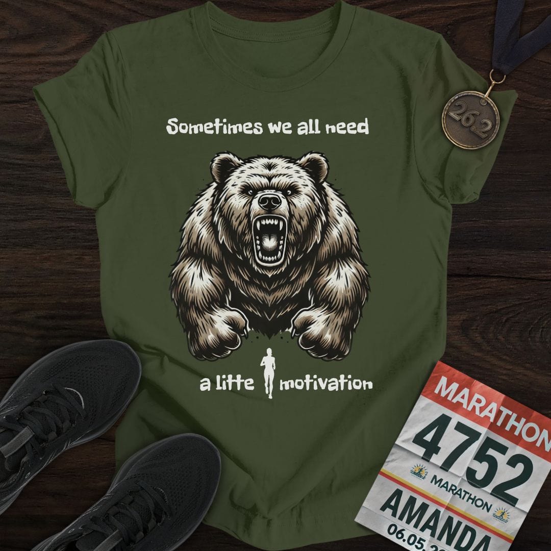 Printify T-Shirt Military Green / S Bear Motivation T-Shirt