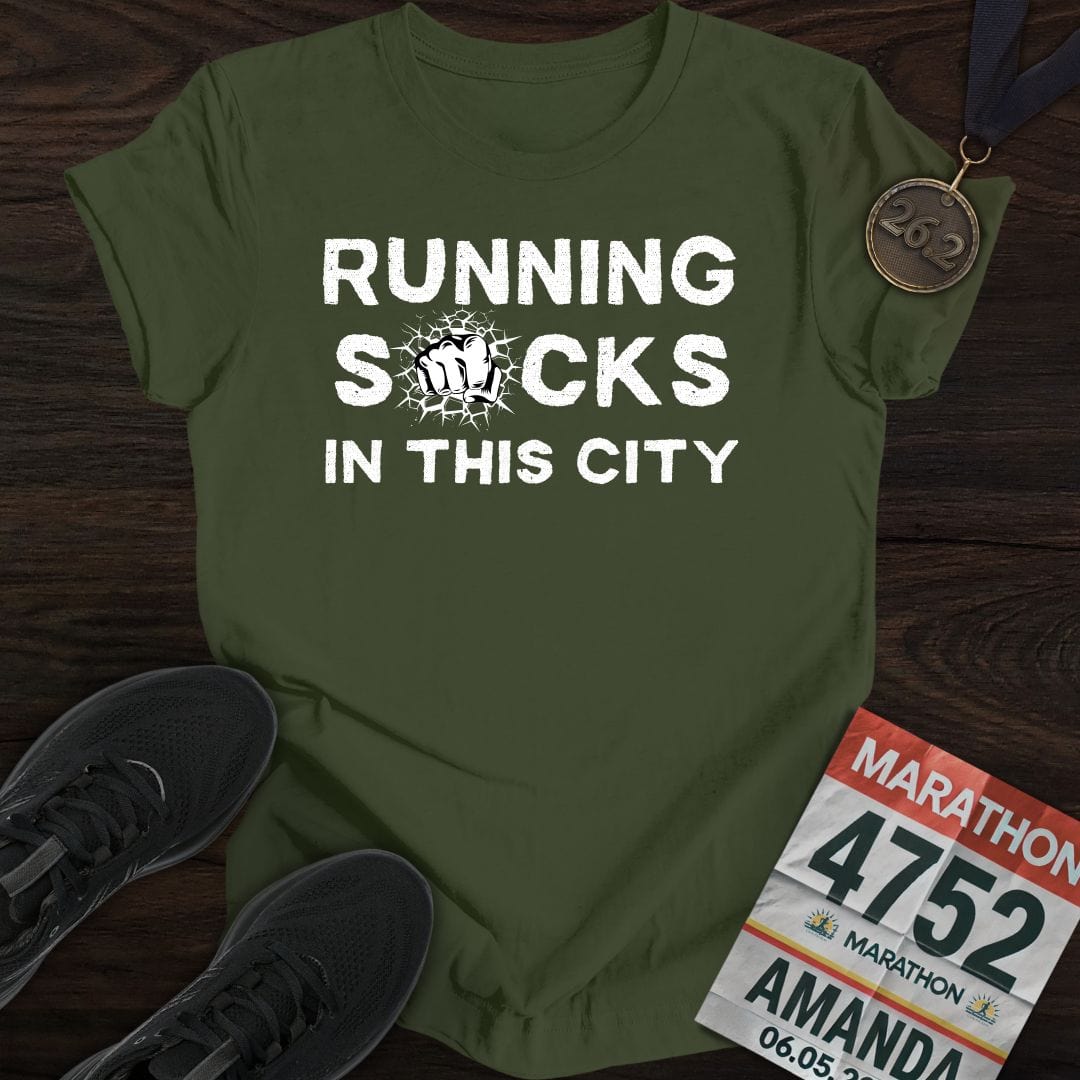 Printify T-Shirt Military Green / S City Runs, Zero Fun T-shirt