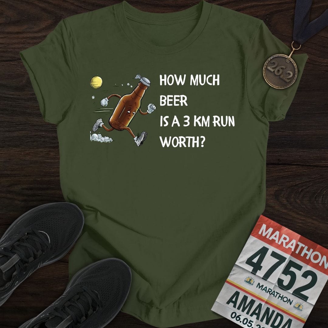 Printify T-Shirt Military Green / S Drink Beer Run 3KM T-Shirt