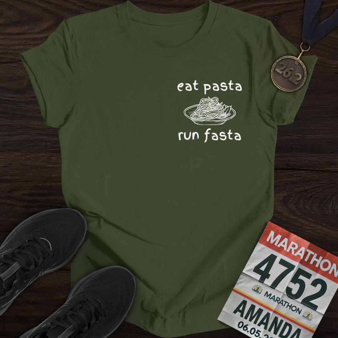 Printify T-Shirt Military Green / S Eat Pasta and Run Fasta