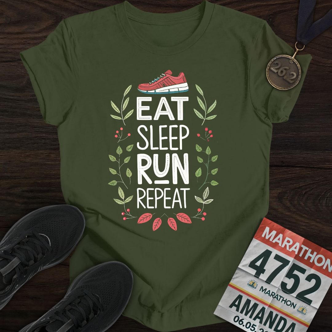 Printify T-Shirt Military Green / S Eat Sleep Run Repeat -2- T-shirt
