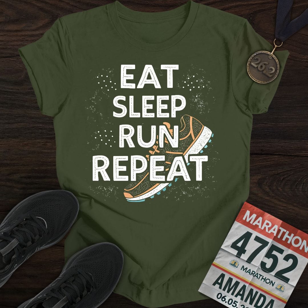 Printify T-Shirt Military Green / S Eat Sleep Run Repeat -3- T-shirt