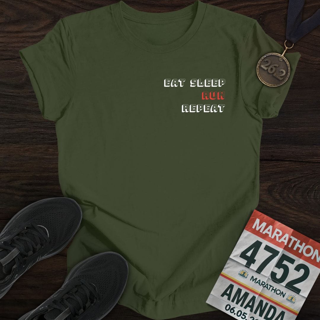 Printify T-Shirt Military Green / S Eat Sleep RUN Repeat T-Shirt