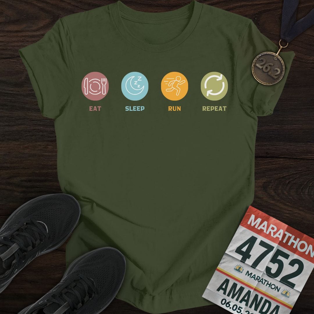 Printify T-Shirt Military Green / S Eat Sleep Run T-Shirt
