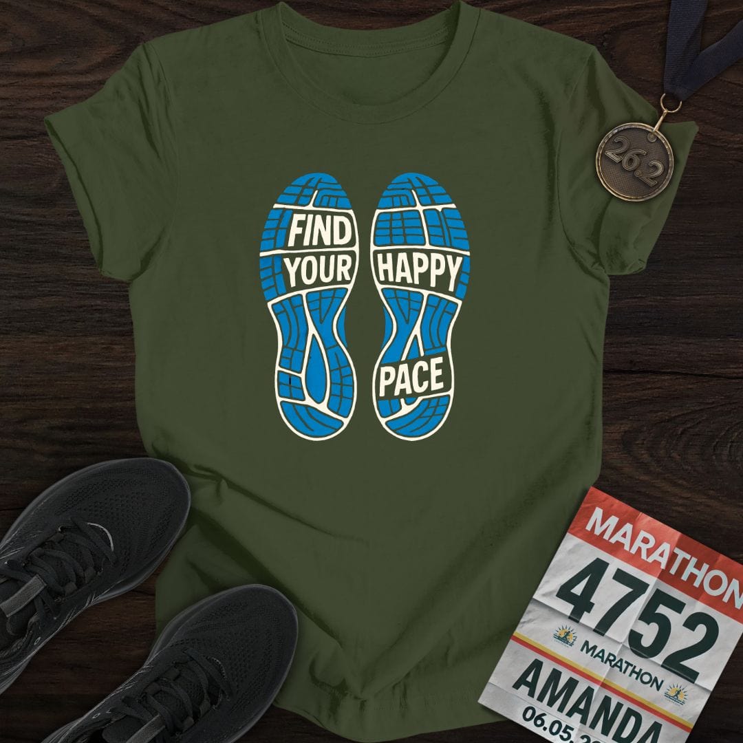 Printify T-Shirt Military Green / S Find Your Happy Pace -2- T-Shirt