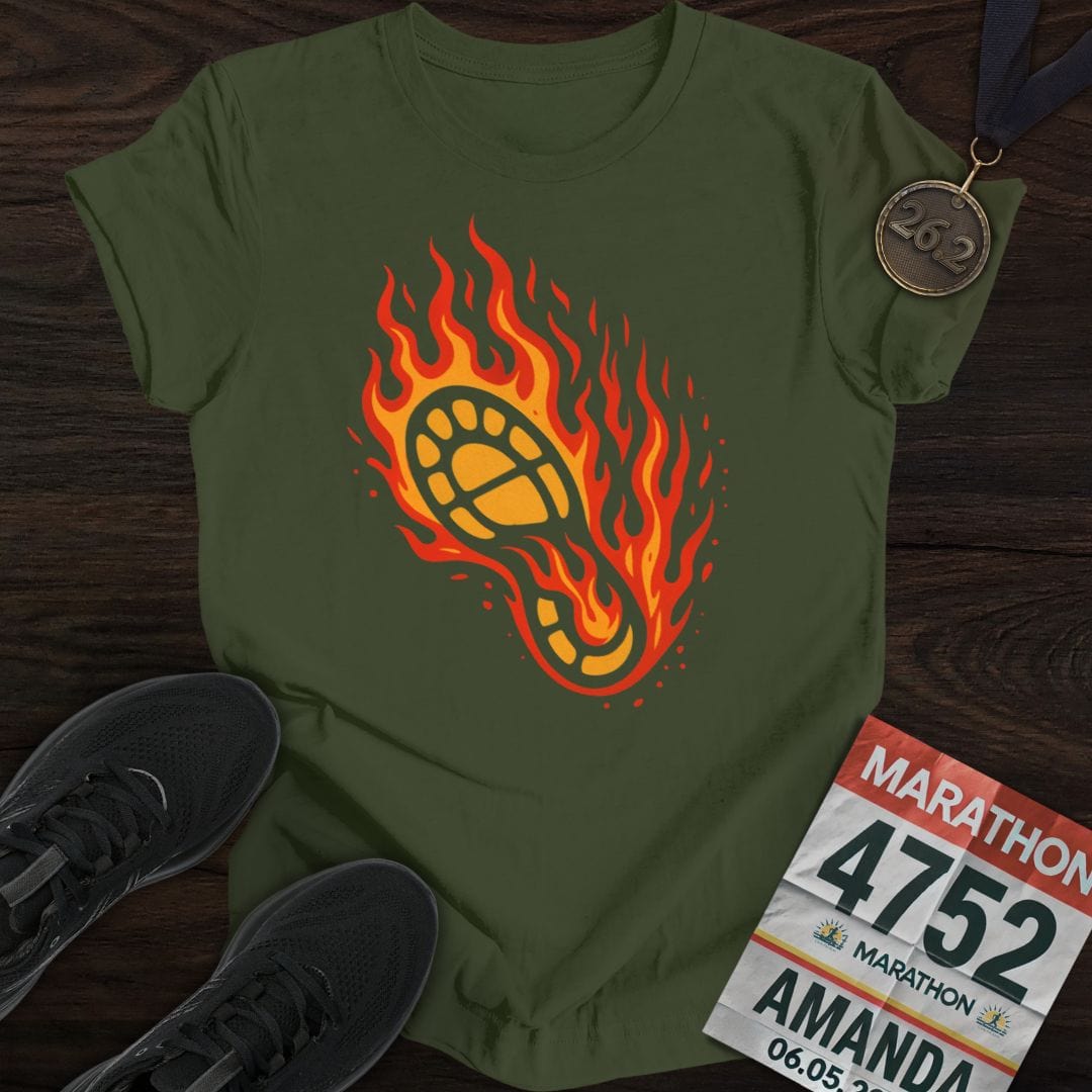 Printify T-Shirt Military Green / S Fire Running Shoes T-Shirt