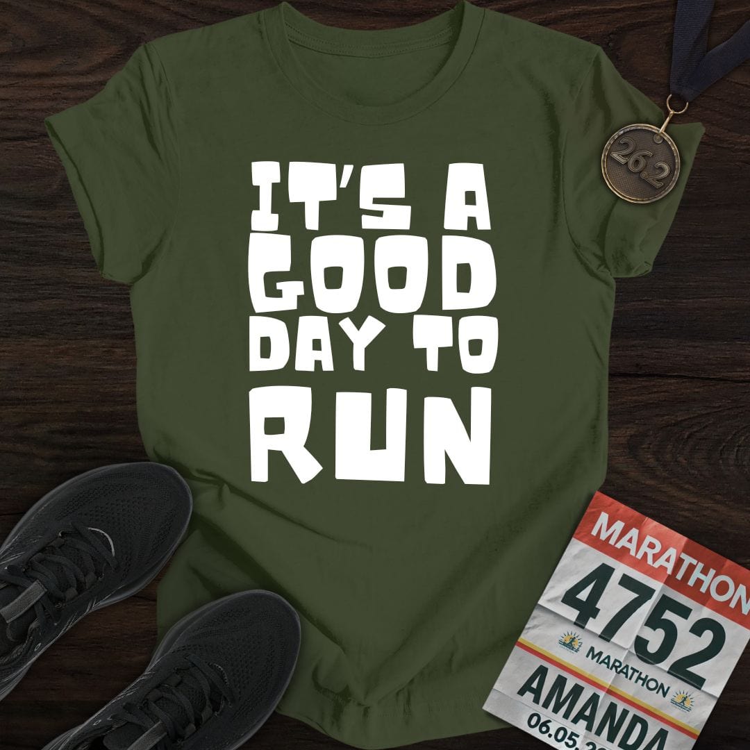 Printify T-Shirt Military Green / S Good Day To Run T-shirt