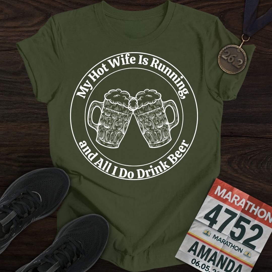 Printify T-Shirt Military Green / S Hot Wife is Running T-Shirt