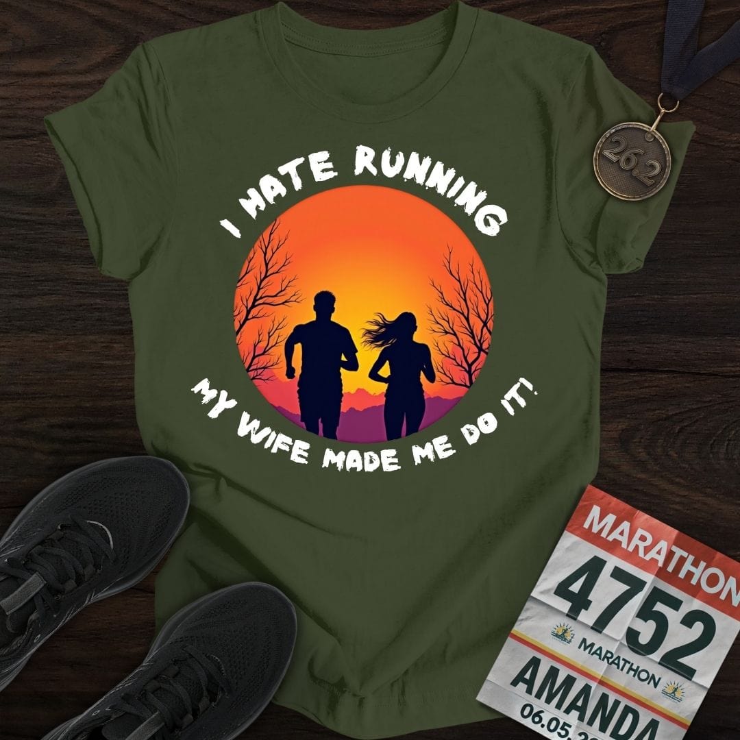 Printify T-Shirt Military Green / S I Hate or Love Running T-shirt