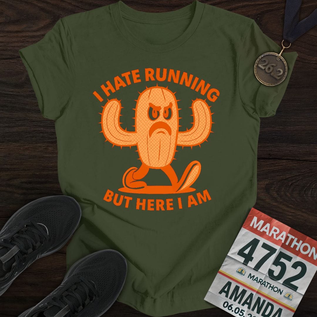 Printify T-Shirt Military Green / S I Hate Running -3- T-Shirt