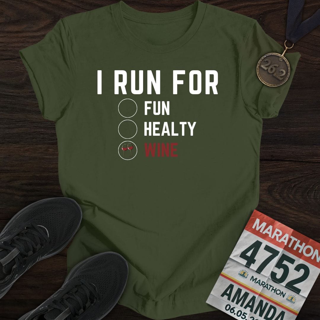 Printify T-Shirt Military Green / S I Run for Wine T-Shirt