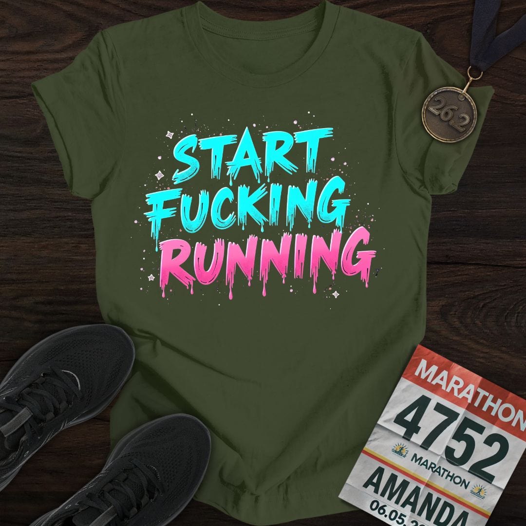 Printify T-Shirt Military Green / S Just Start Running T-shirt