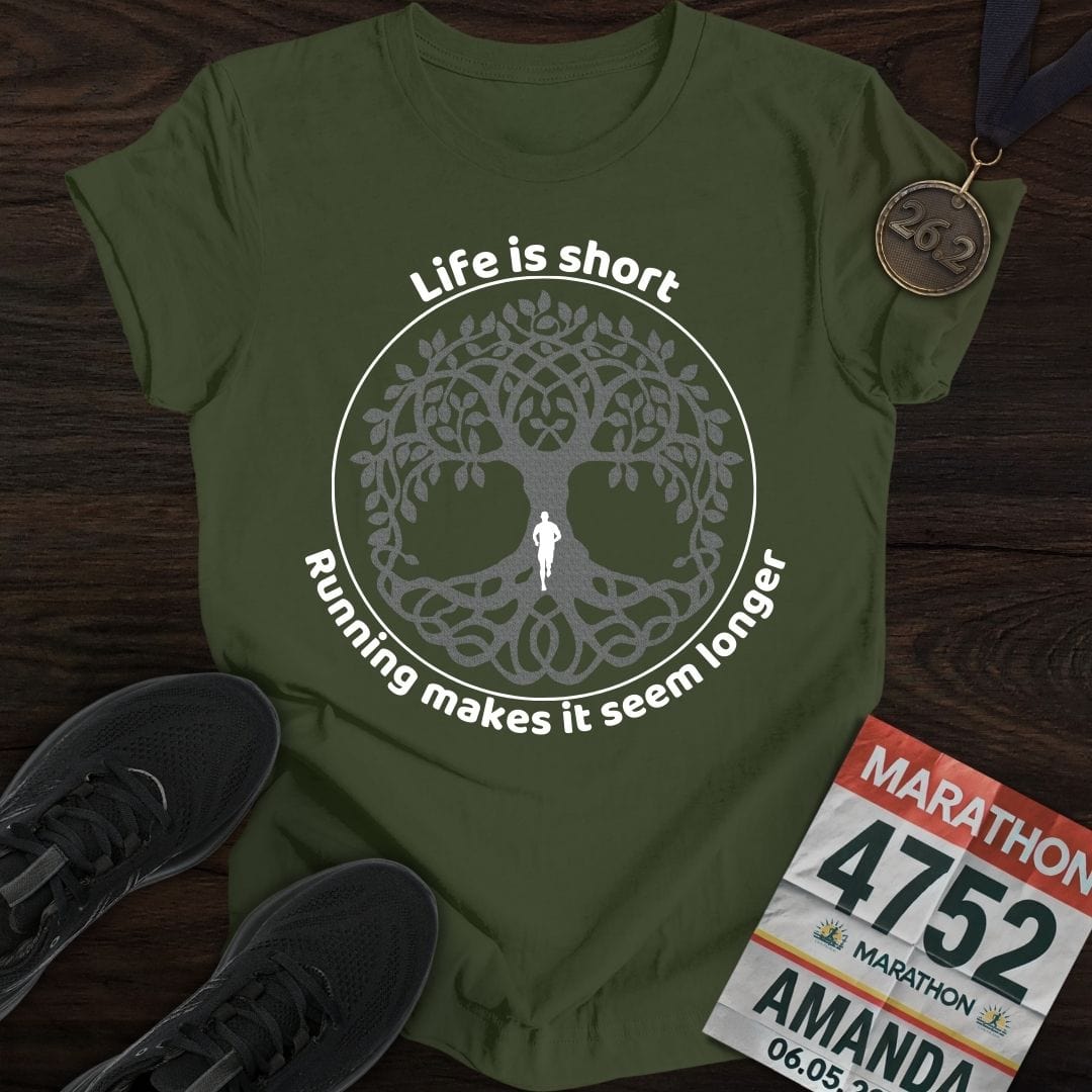 Printify T-Shirt Military Green / S Life Is Short Go Run T-Shirt