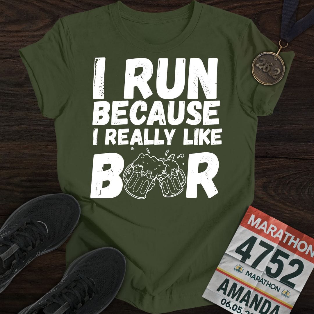 Printify T-Shirt Military Green / S Like Running Or Beer T-shirt