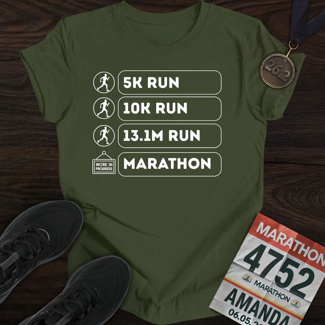 Printify T-Shirt Military Green / S Marathon: In Progress T-shirt