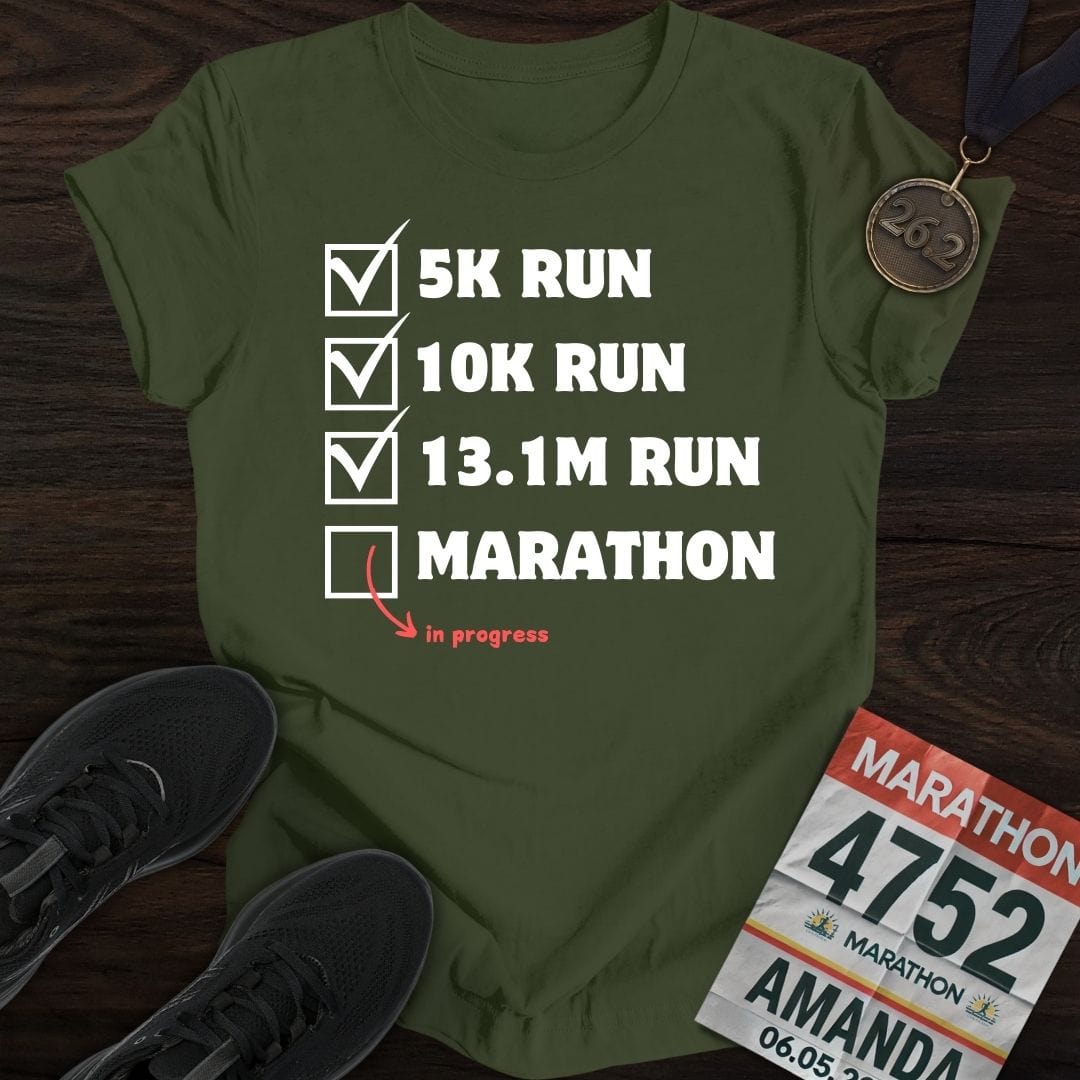 Printify T-Shirt Military Green / S Marathon in Progress T-Shirt