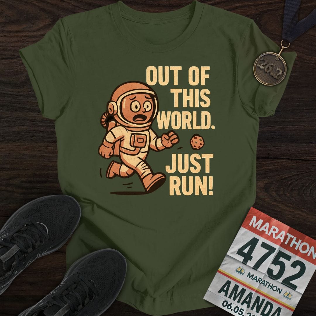 Printify T-Shirt Military Green / S Out of This World, Just Run -2- T-shirt